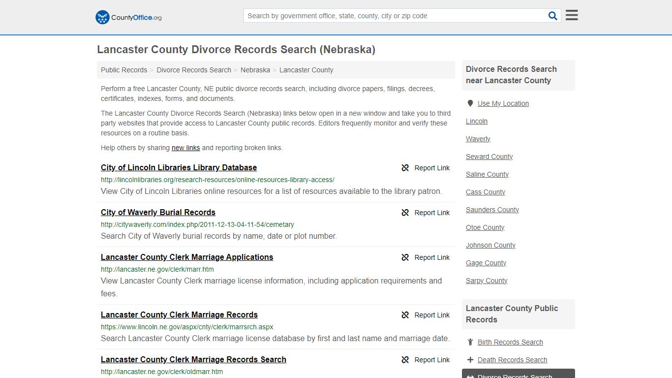 Lancaster County Divorce Records Search (Nebraska) - County Office