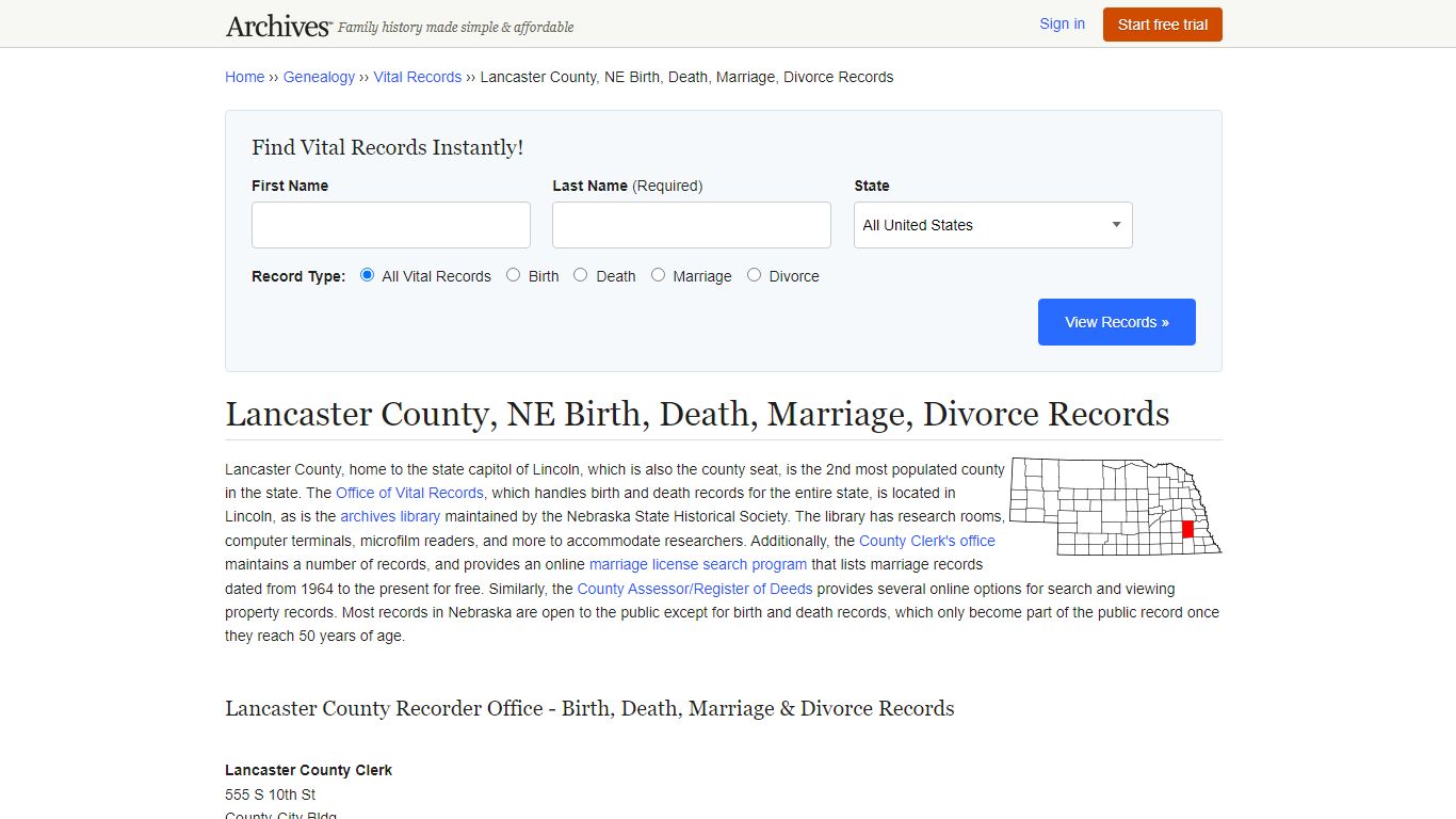 Lancaster County, NE Birth, Death, Marriage, Divorce Records - Archives.com